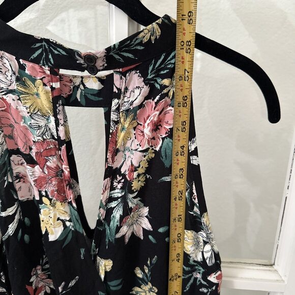 Floral Maxi Halter Dress Keyhole Front and Back Womens Medium Boho Elastic Waist - Picture 11 of 11